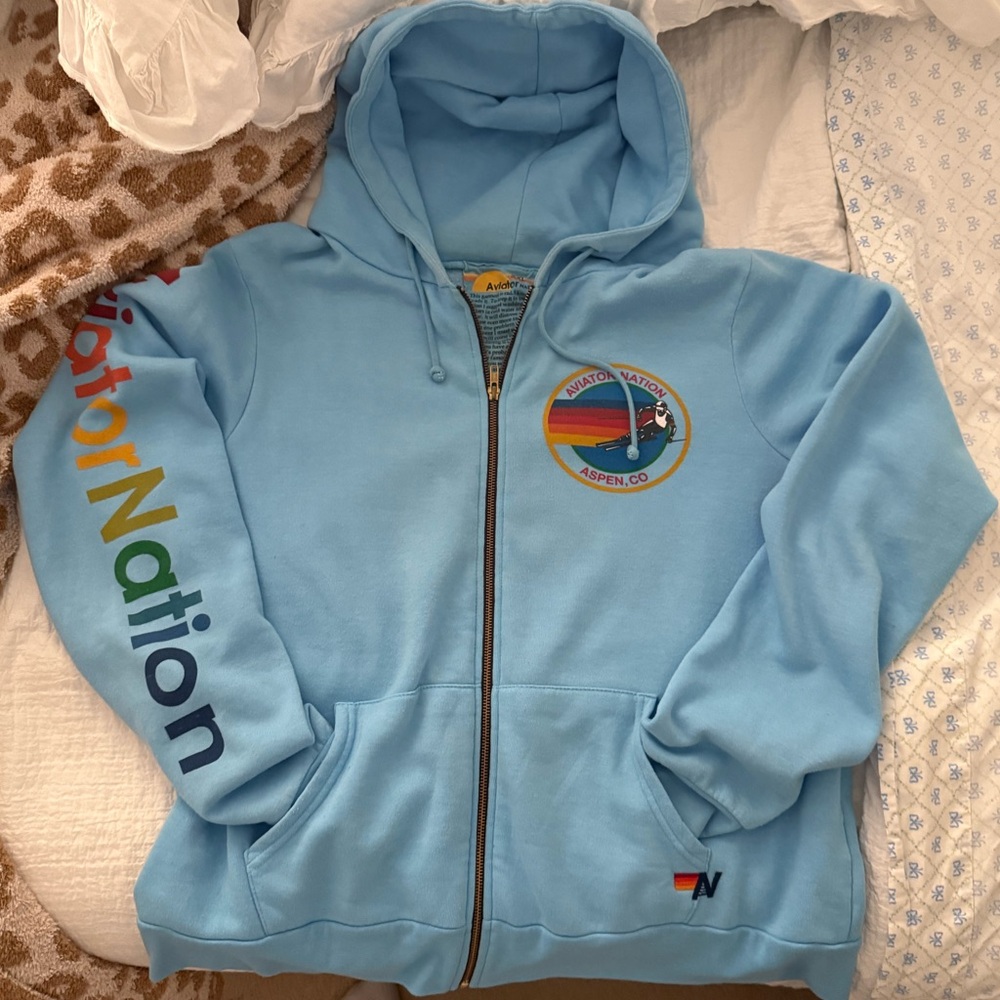 Aviator Nation Blue Zip-Up Jacket with Logo